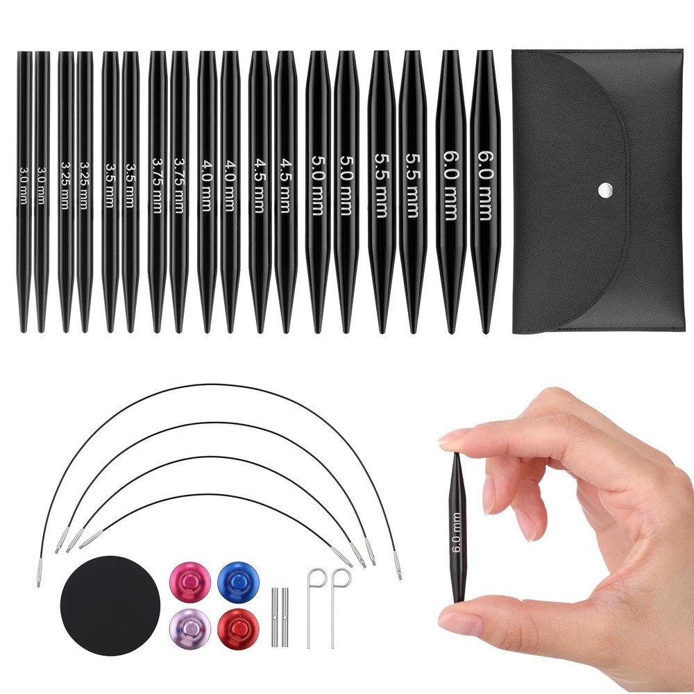 Interchangeable Circular Knitting Needle Set, 2-Inch Shorties Knitting Needle...