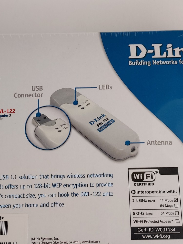D-link Air Wireless Network- USB Adapter 802.11b DWL-122 New