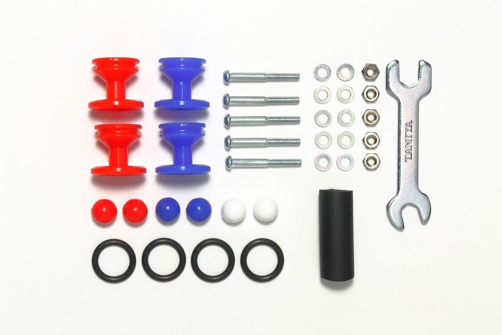 Tamiya - JR Plastic Double Rollers, Low Friction Red/Blue 13-12mm