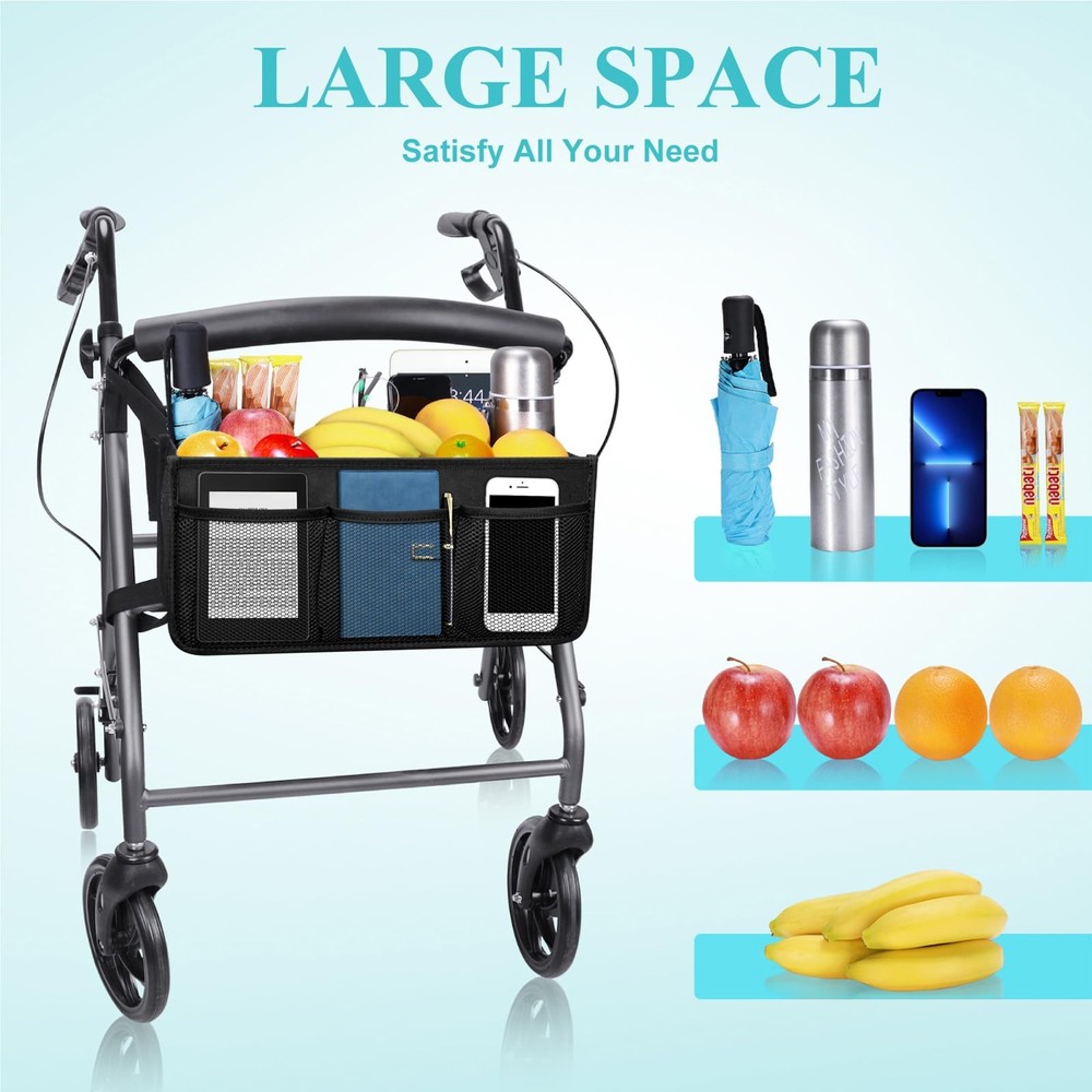Dotday Rollator Basket, Walker Bag with Cup Holder, Folding Black