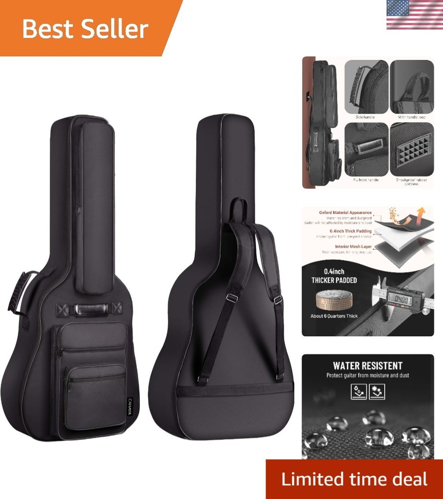 Deluxe Waterproof Guitar Case with 6 Pockets - Adjustable, Stylish, Protective