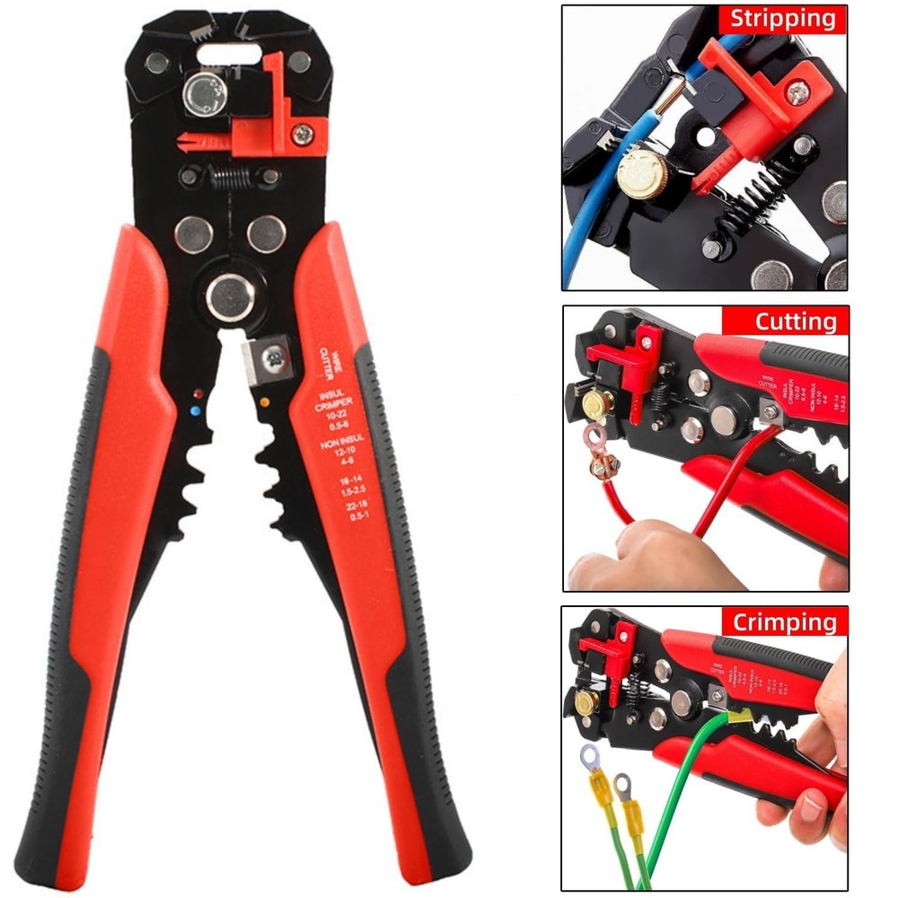 5 in 1 Self-Adjusting Wire Stripper Cutter,Multi-Functional Crimping Red