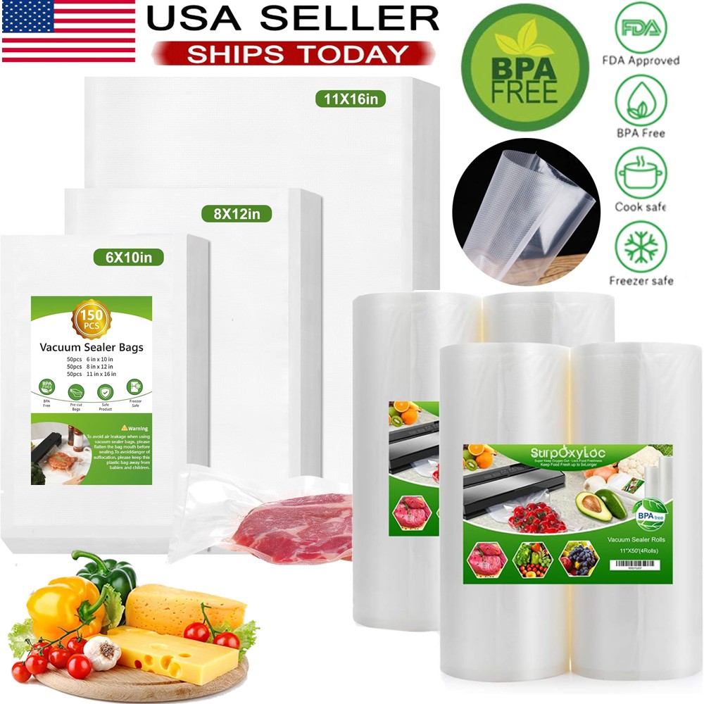 8"x50' 11"x50' 8"x20' Rolls Vacuum Sealer Bags Food Saver Embossed Bags 4 Mil US