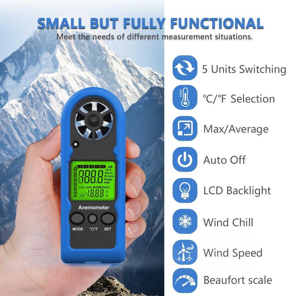 Handheld Anemometer, MINI Digital Wind Speed Meter Gauge for Air Flow Velocit...