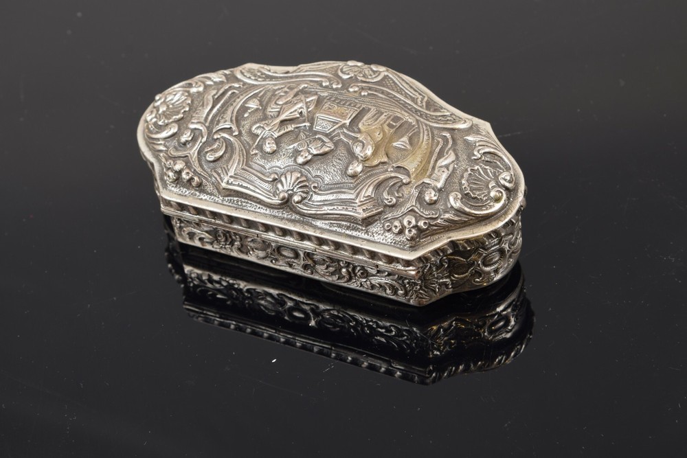 Carved silver box, 20th century.