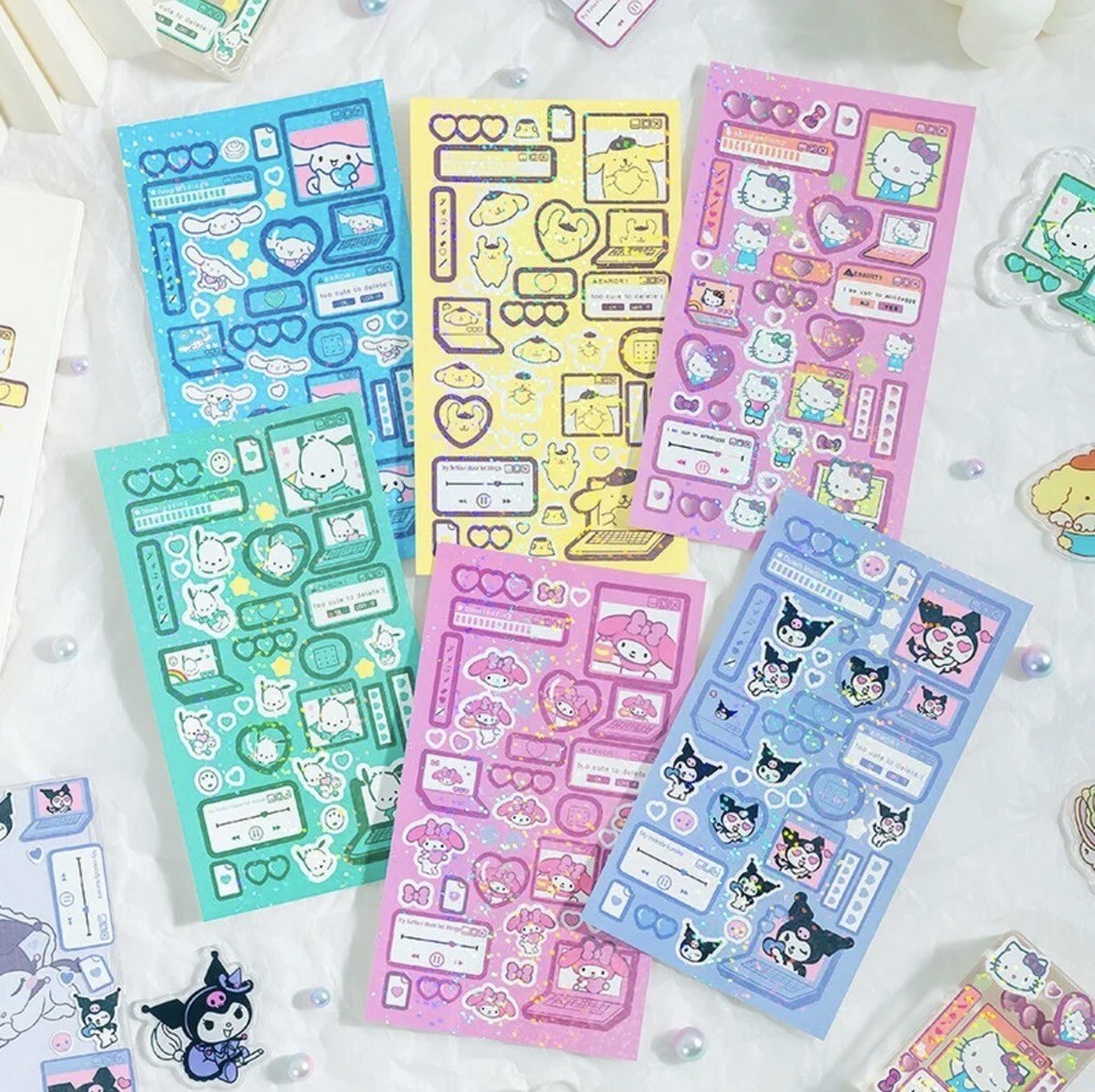 Cute Sanrio Sticker Deco Sheet *GLITTER* (2 Sheets/order) - *RANDOM* Selection