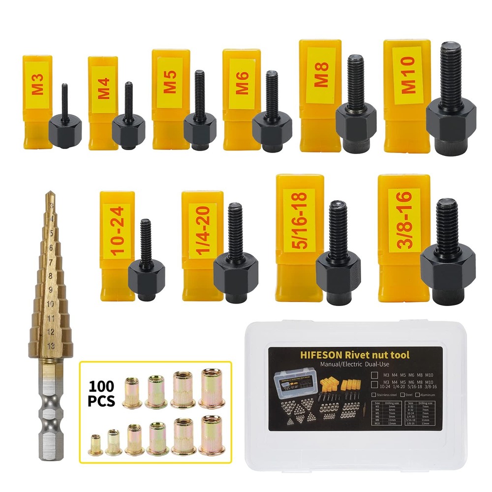 HIFESON Rivet Nut Tool,Hand Nuts Steel Set, Set