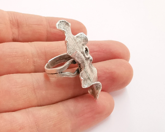 Leaf Ring Blank Setting Base Bezel Cabochon Antique Silver Plated Brass G21094