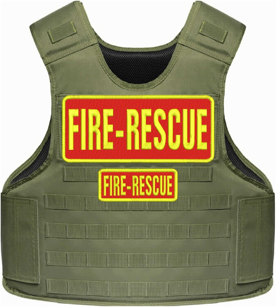 FIRE-RESCUE 2 EMB PATCH 10X4 AND 5X2 HOOK ON BACK YELLOW ON RED