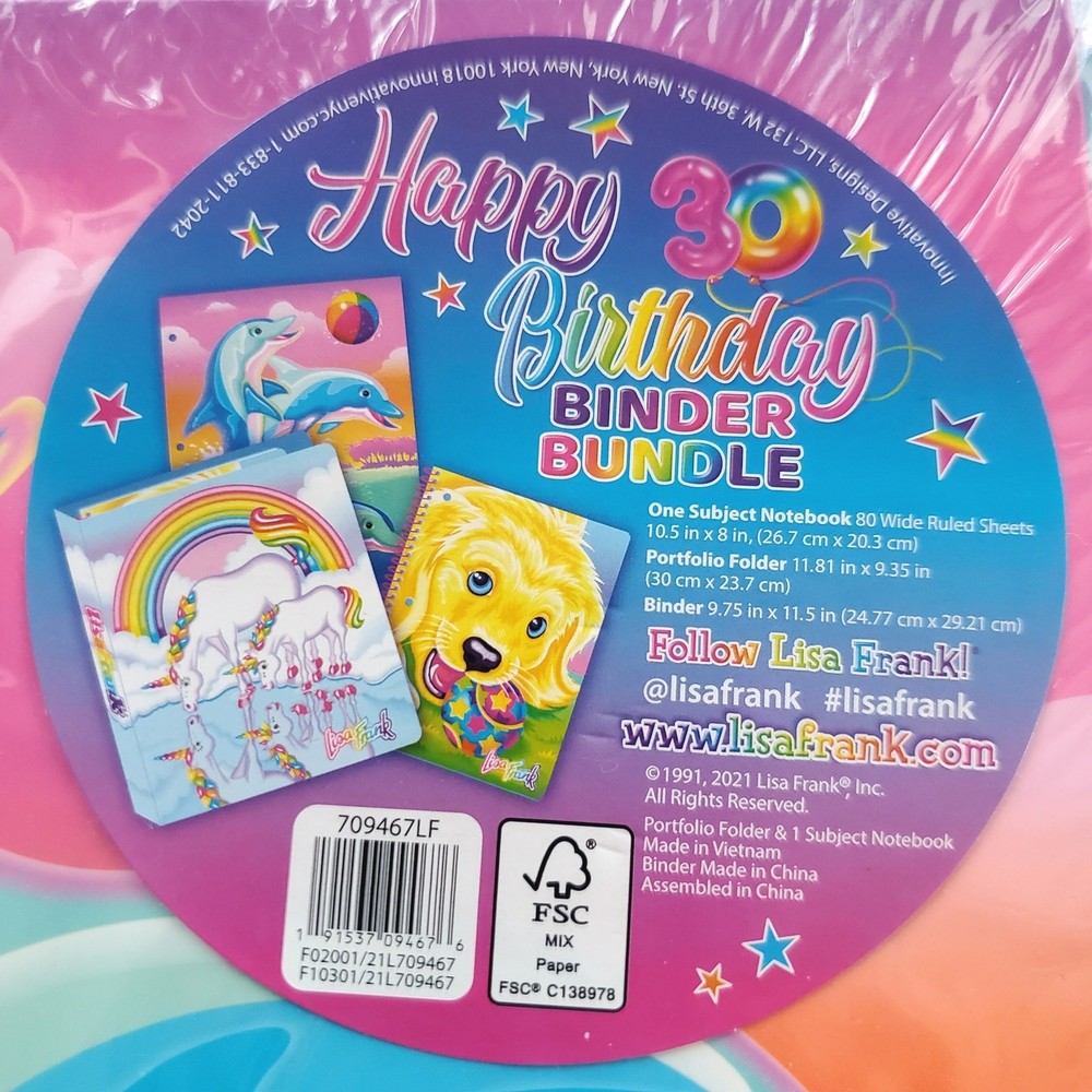 Lisa Frank 30th Birthday School Supply Bundle – Binder, Notebook & Folder