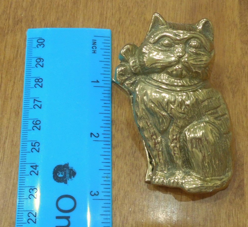Vintage Brass KITTY CAT Clip Note Letter Holder
