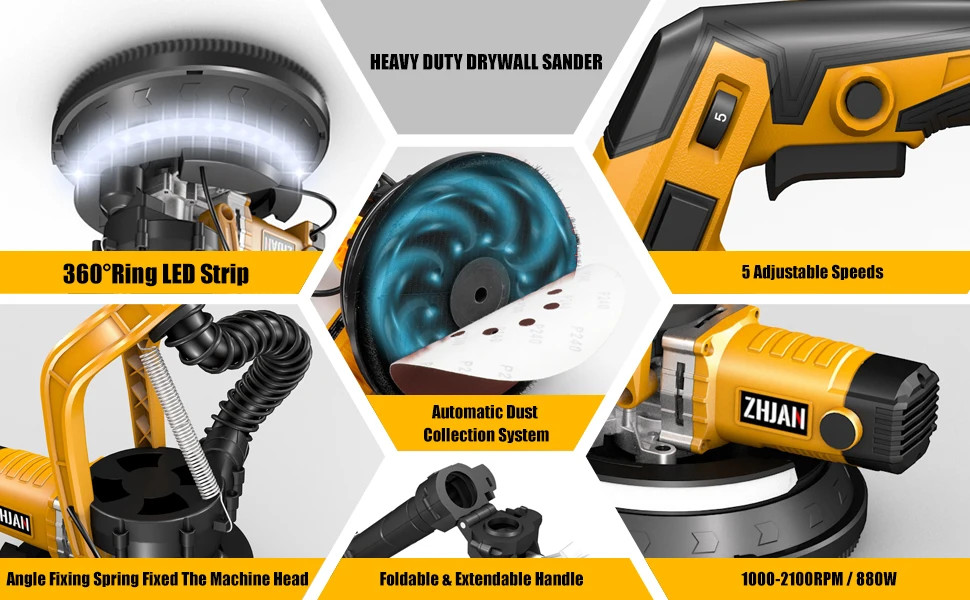 Heavy Duty Drywall Sander With Vacuum, Electric Drywall Sander,5 Variable Speed