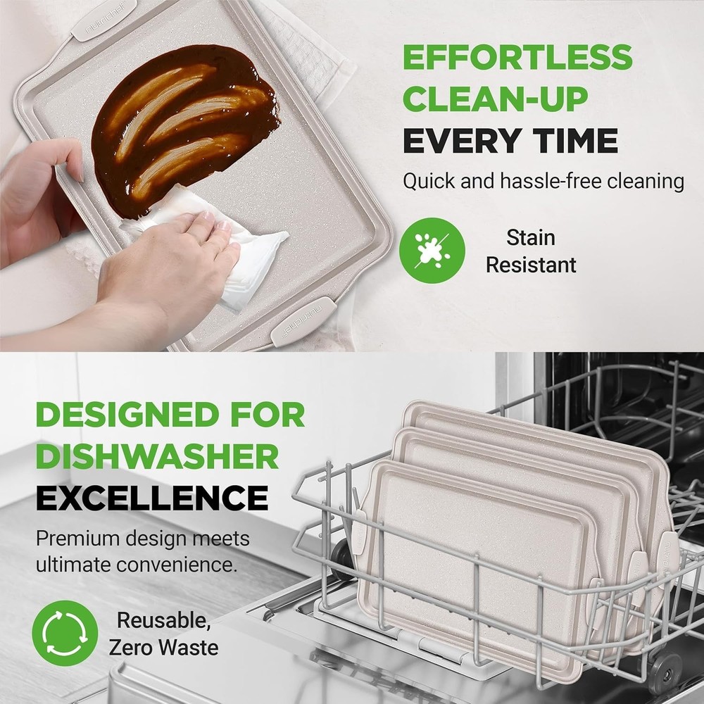 NutriChef NCBKT3CM 3 Piece Nonstick Cookie Sheets for Baking (Open Box)