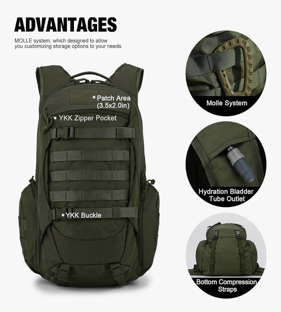Mardingtop Green 35L Tactical Backpack With Raincover
