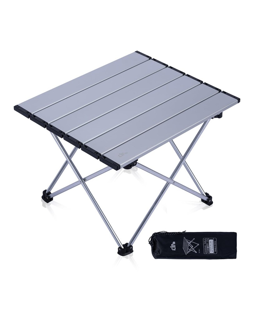 iClimb Ultralight Compact Camping Folding Table with Carry Bag Small, Silver
