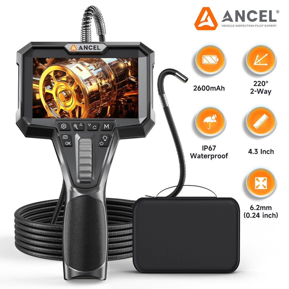 ANCEL AN301 Articulating Snake Camera 6 2mm Borescope with Continuous Recording