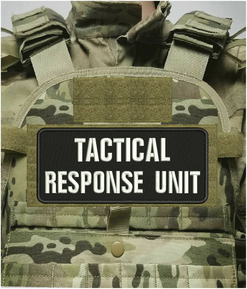 TACTICAL RESPONSE UNIT EMBROIDERY PATCH 4X10 HOOK ON BACK BLACK & WHITE