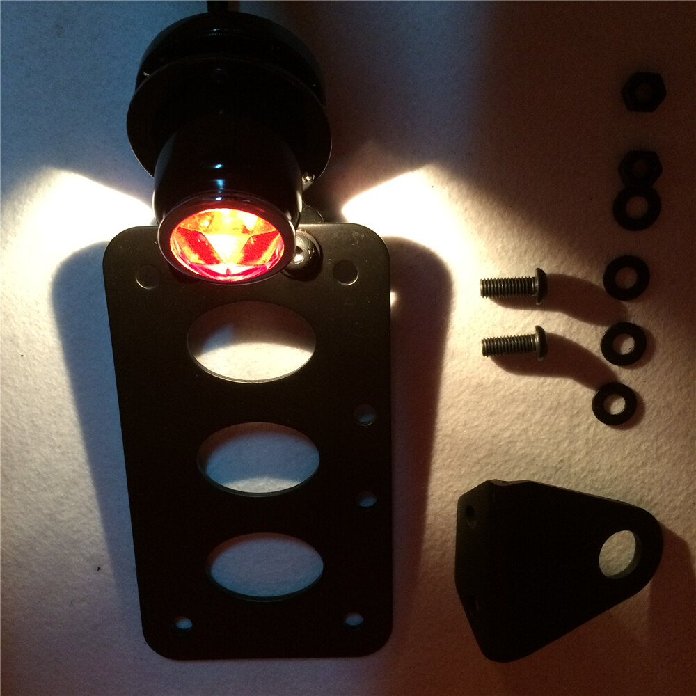 Black Round Side Mount Tail Light License Plate Bracket Chopper Bobber Harley