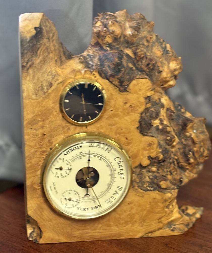 Wood Barometer & Clock By Charles Ethan - Maple Burl