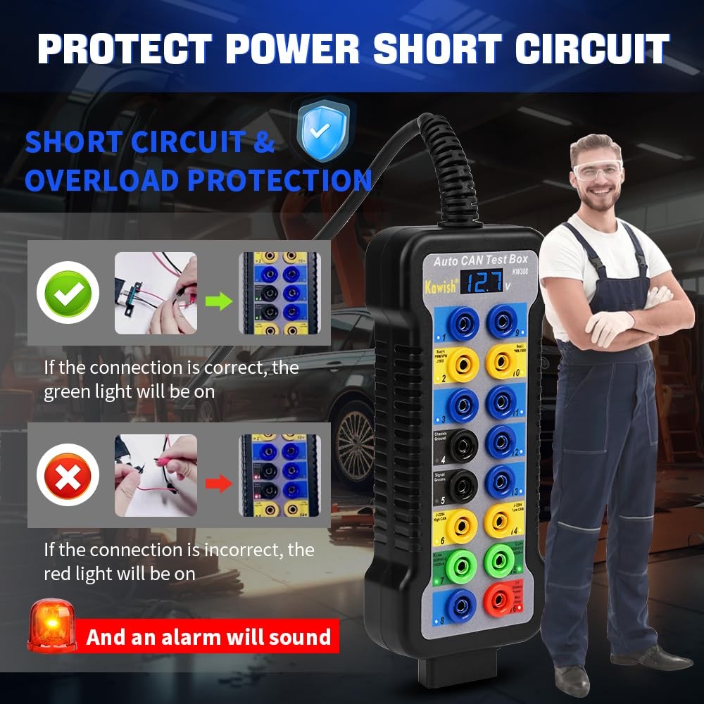 OBD2 Breakout Box 16-Pin CAN Bus Protocol Detector with LCD for ECU Testing