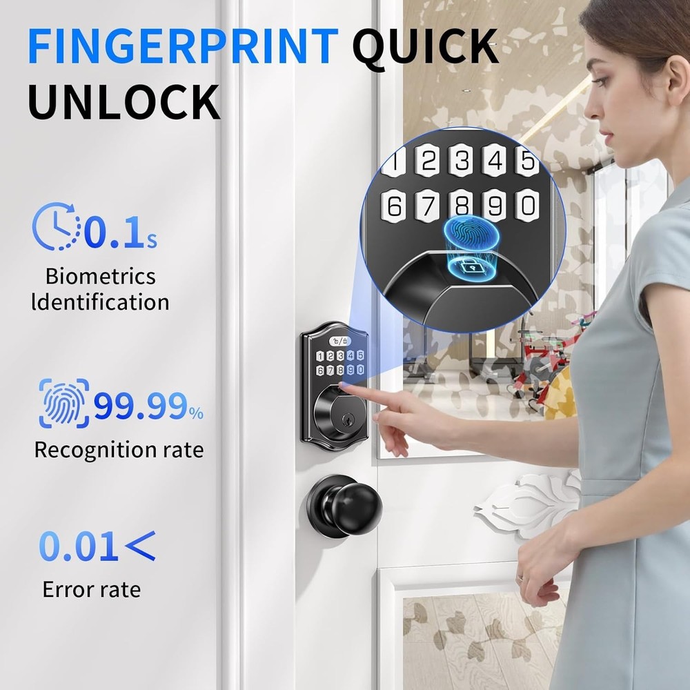 Smart Front Door Lock Keyless Fingerprint Keypad Deadbolt w/ App Control