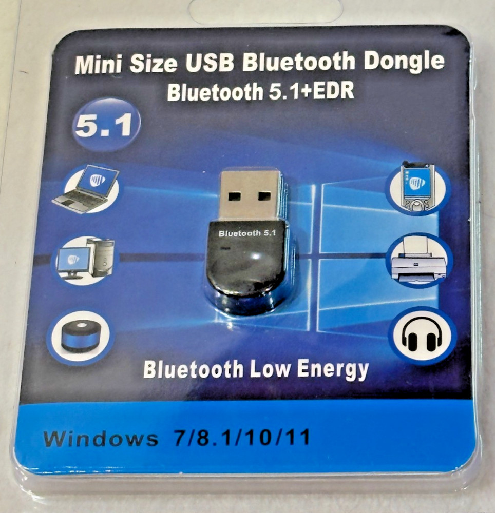 Mini Size USB Bluetooth 5.1+EDR Dongle for Windows 7/8/8.1/10/11 - Low Energy