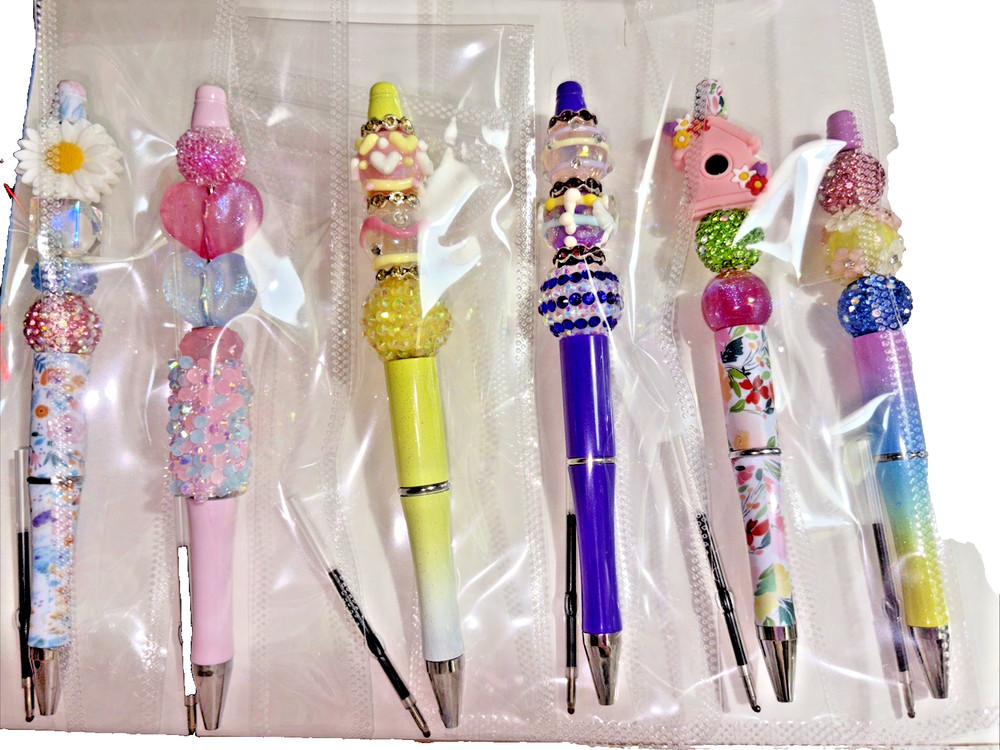 6 Handcrafted FANCY Beaded Pens-