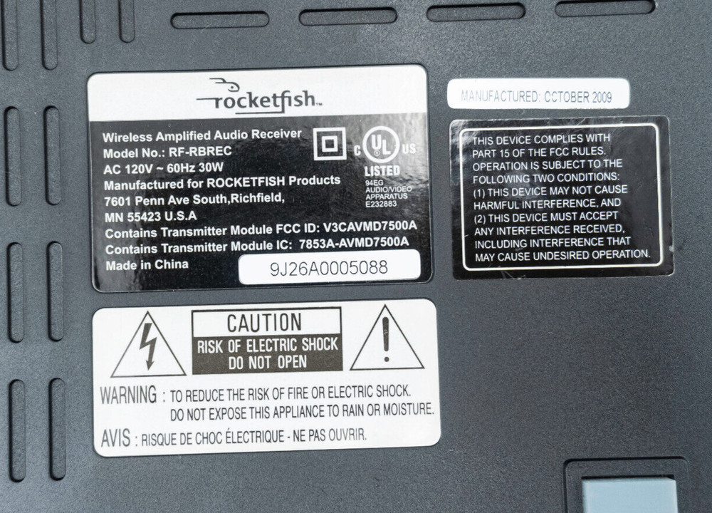 ROCKETFISH Wireless Amplified Audio Receiver RF-RBREC Expandable Wireless Audio