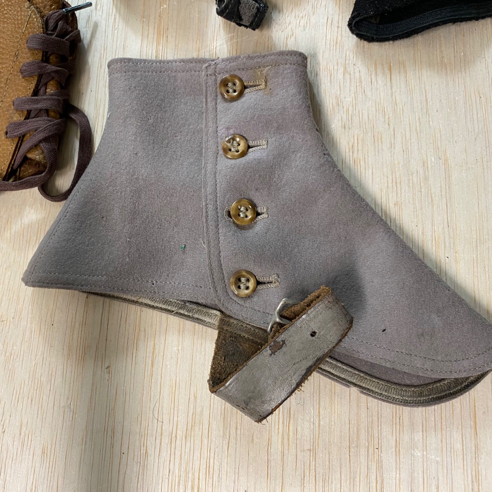 3 Sets Of Vintage Antique Boot Spats • Victorian Style • Wool • Leather • Gaiter