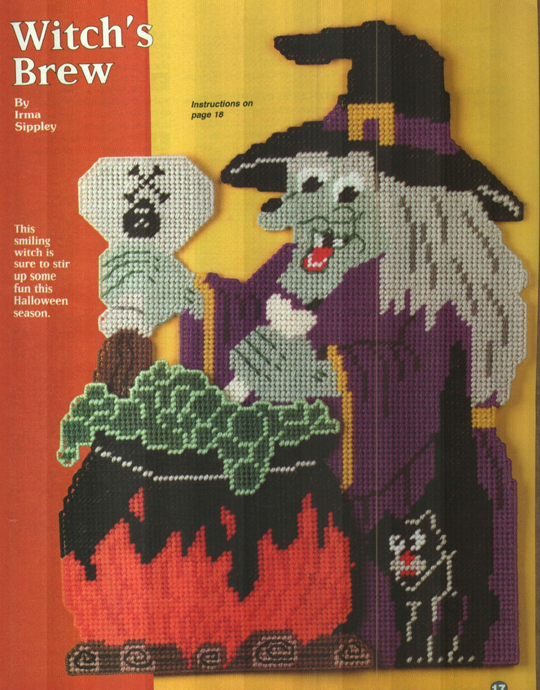 WITCH'S BREW HALLOWEEN PLASTIC CANVAS PATTERN INSTRUCTIONS HTF