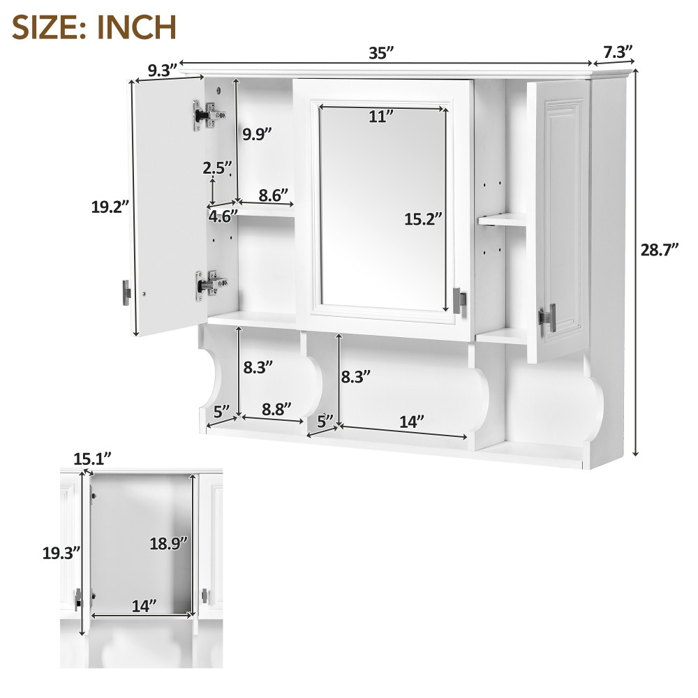 Modern Bathroom Wall Cabinet W Mirror Open Shelves
