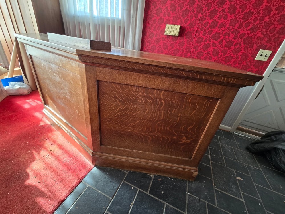 Vintage Angled Library Circulation Check-Out Desk / Counter