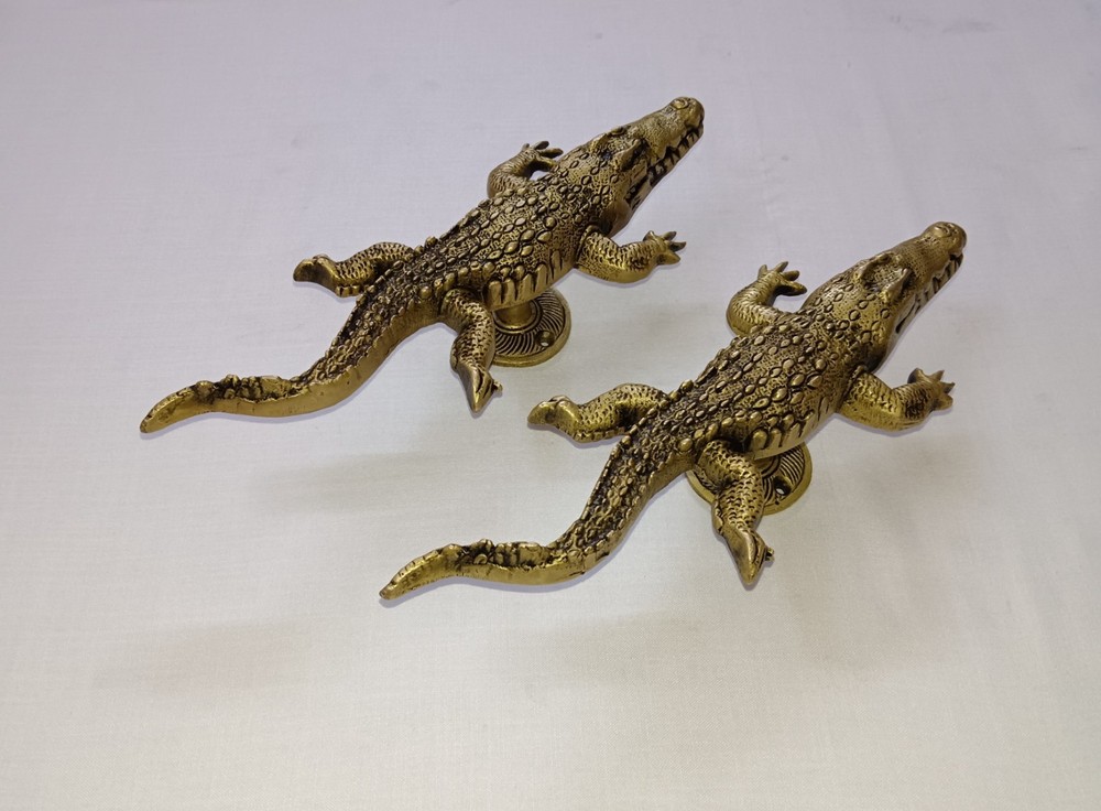 Crocodile Design Door Handle Set Brass Alligator Round Base Door Grab Pull CA595