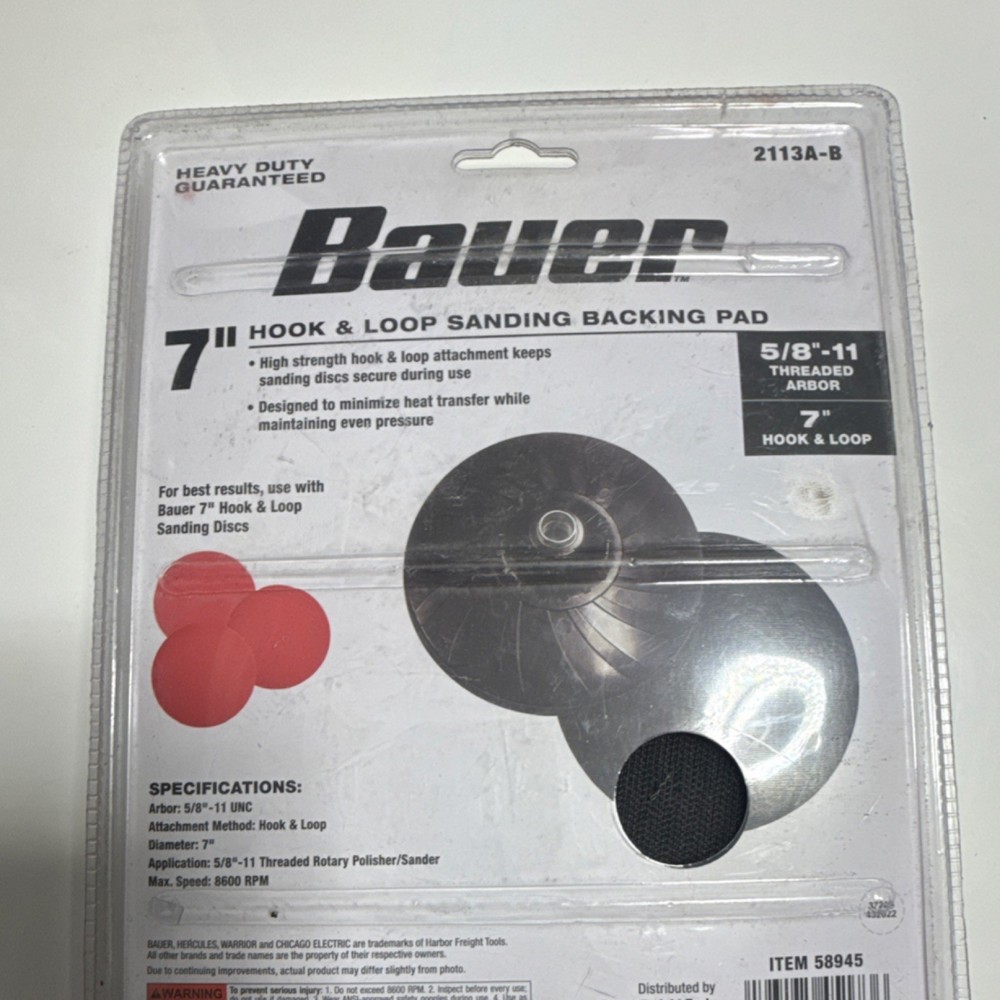 Bauer 7" Hook & Loop Rubber Backing Pad 5/8"-11 Threaded Arbor for Rotary Sander