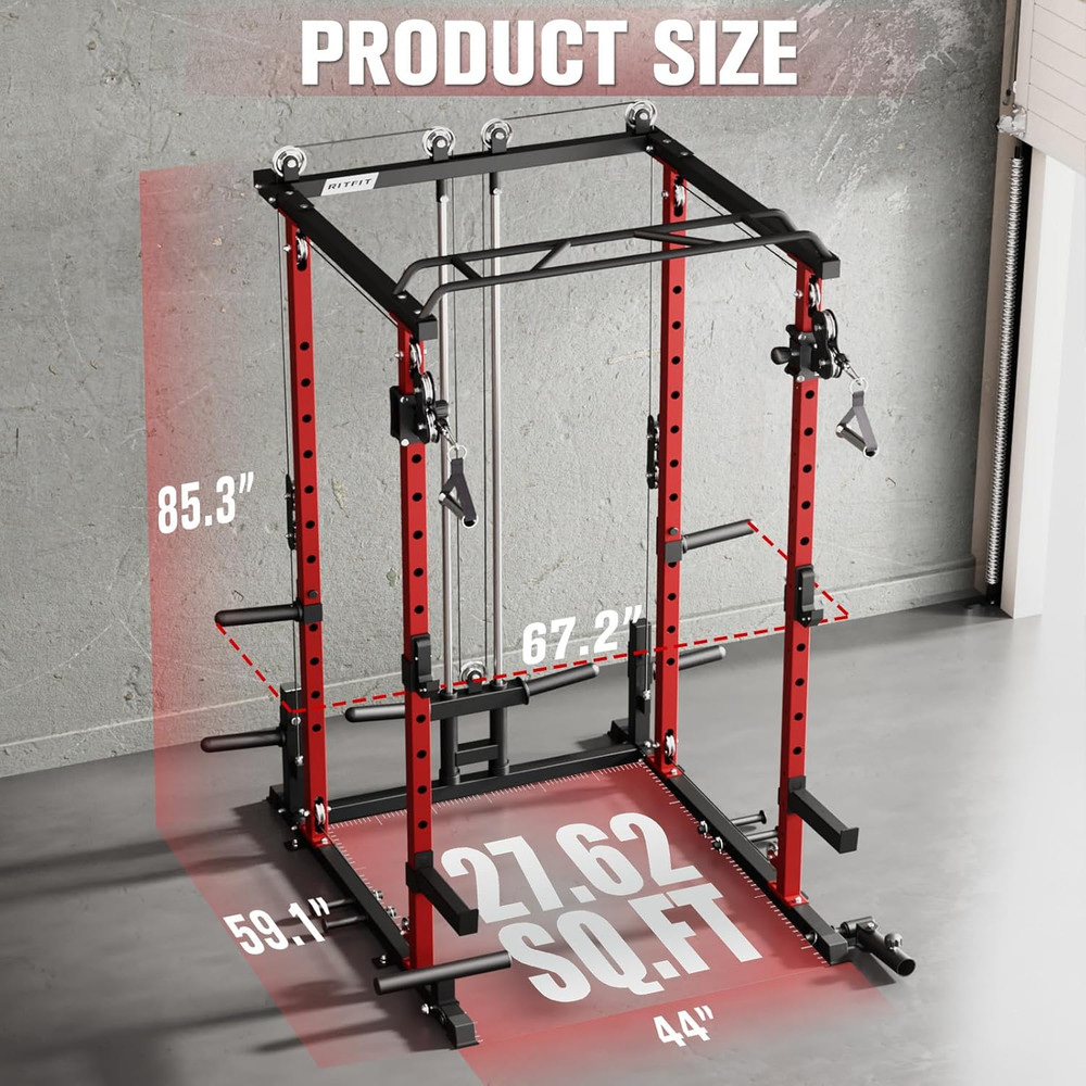 Power Cage with Optional LAT Pulldown/Cable Crossover, 1000LB Squat Rack for Hom