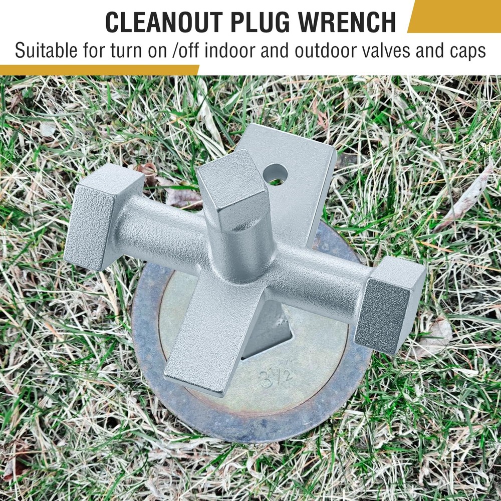 6 Sided Plumbing Cleanout Plug Wrench Easy to Install and Remove Threaded Dru...
