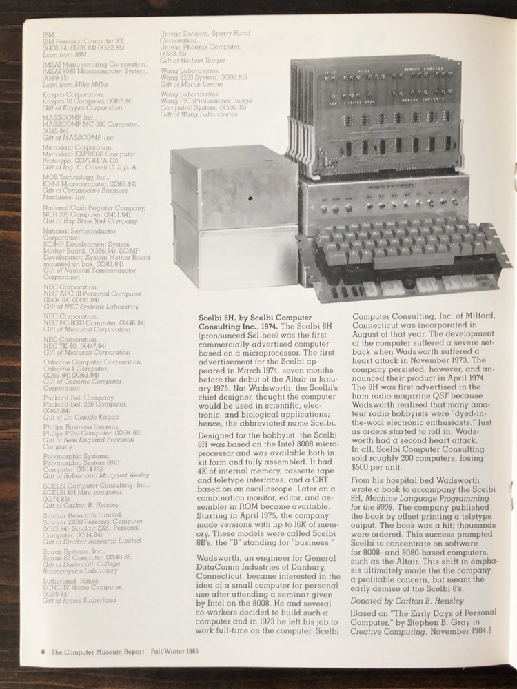 The Computer Museum Report - Fall/Winter 1985 - Volume 14