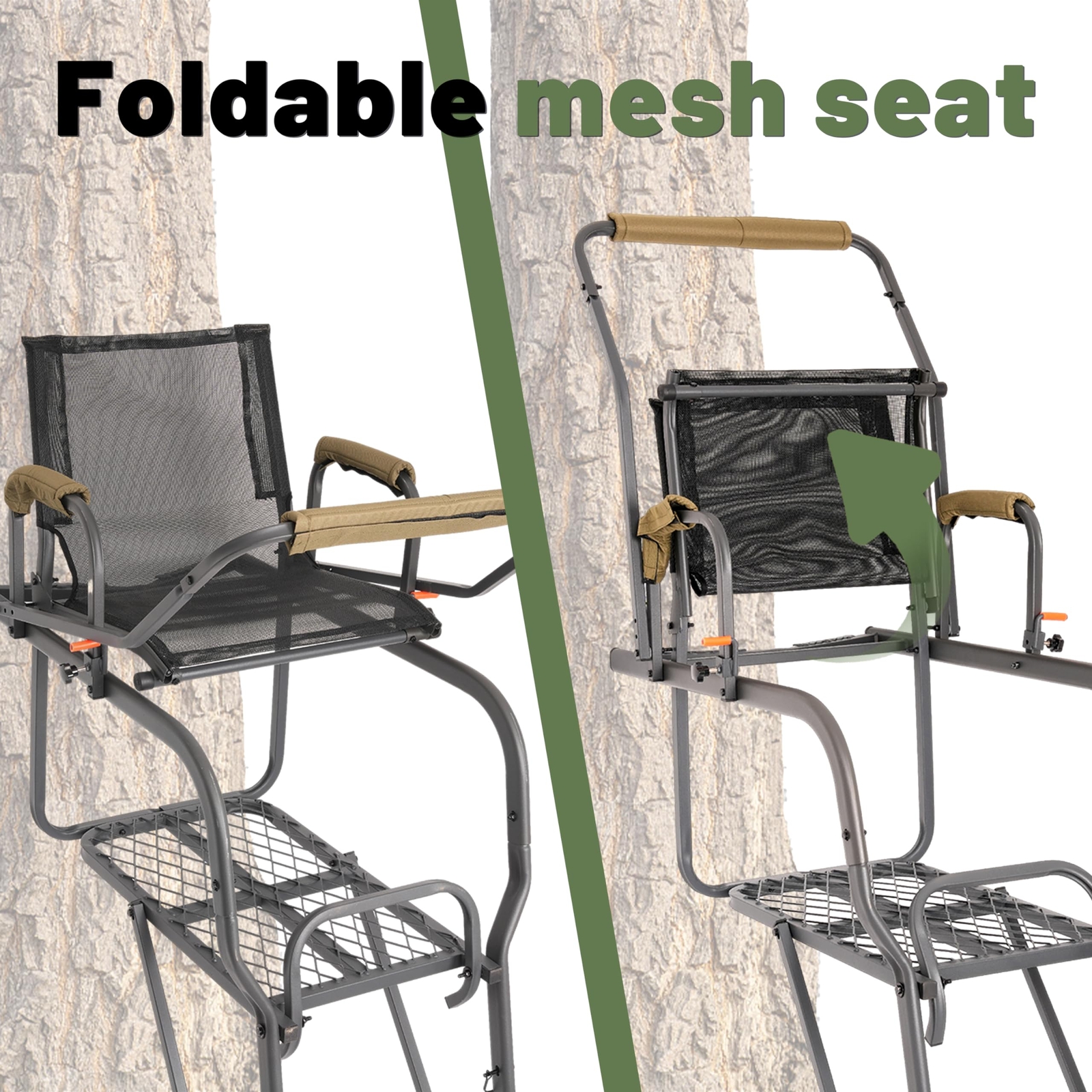 15.5' Steel Climbing Ladder Tree Stand Outdoor For Hunting&Mesh Seat Equipment