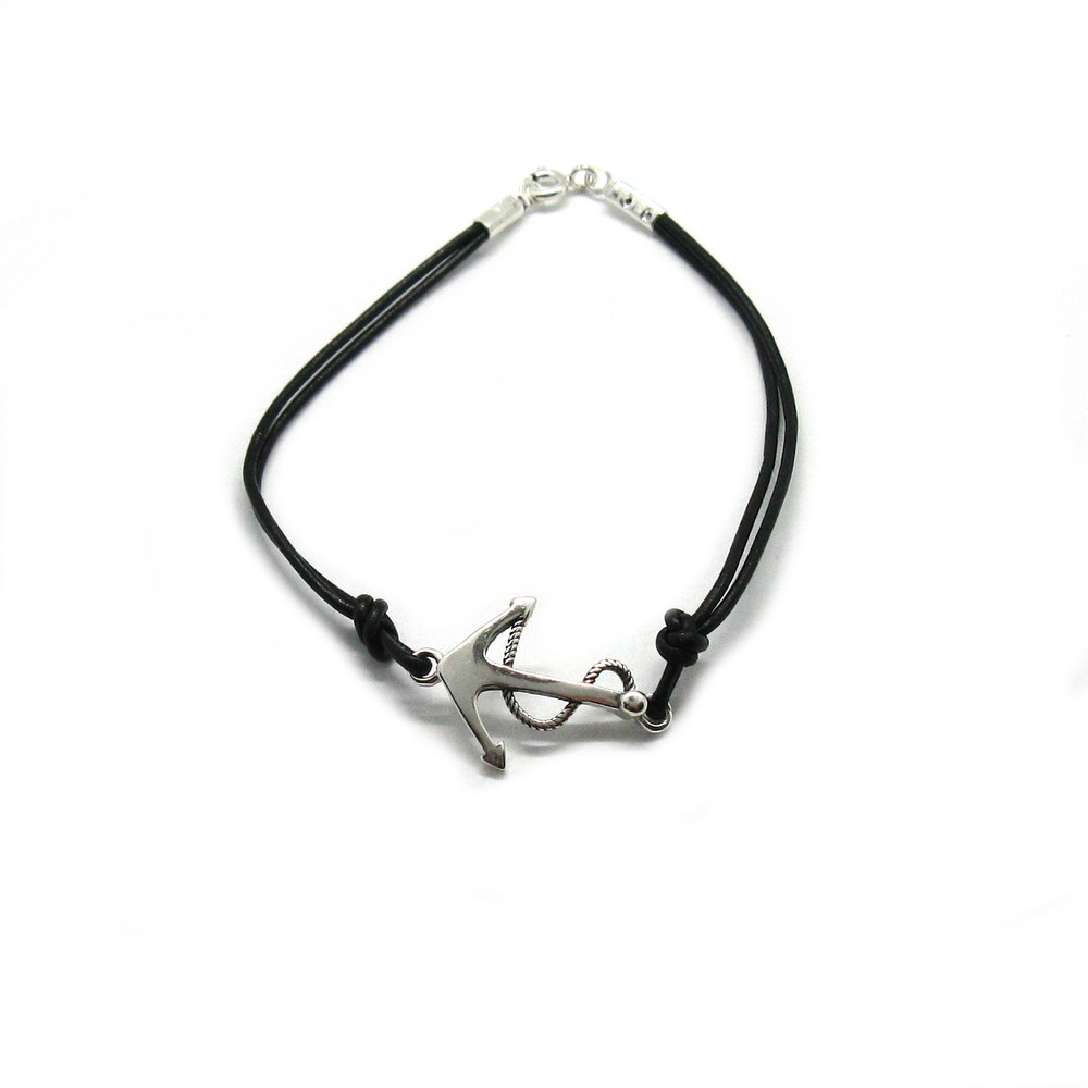 Sterling Silver Bracelet Solid Hallmarked 925 Anchor With Cord Handmade