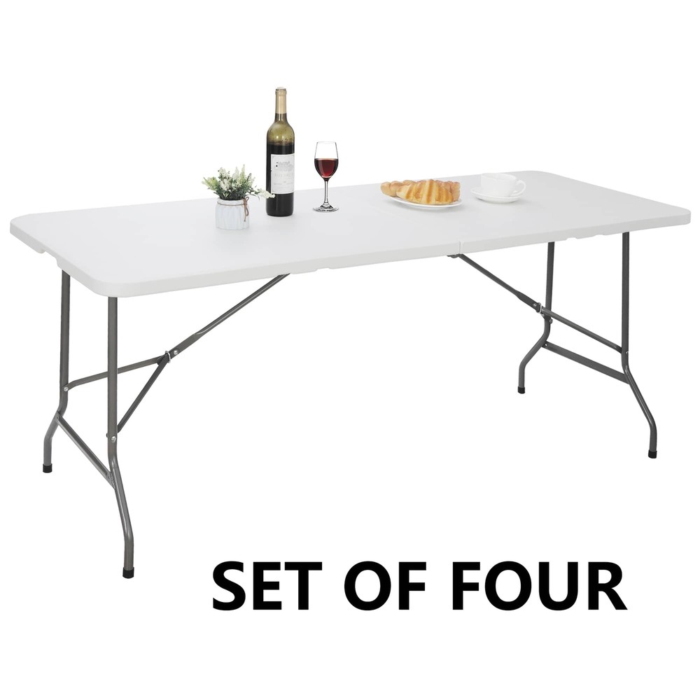 4X 6' Folding Table Plastic Fold-in-Half Picnic Table w/ Handle Rectangular