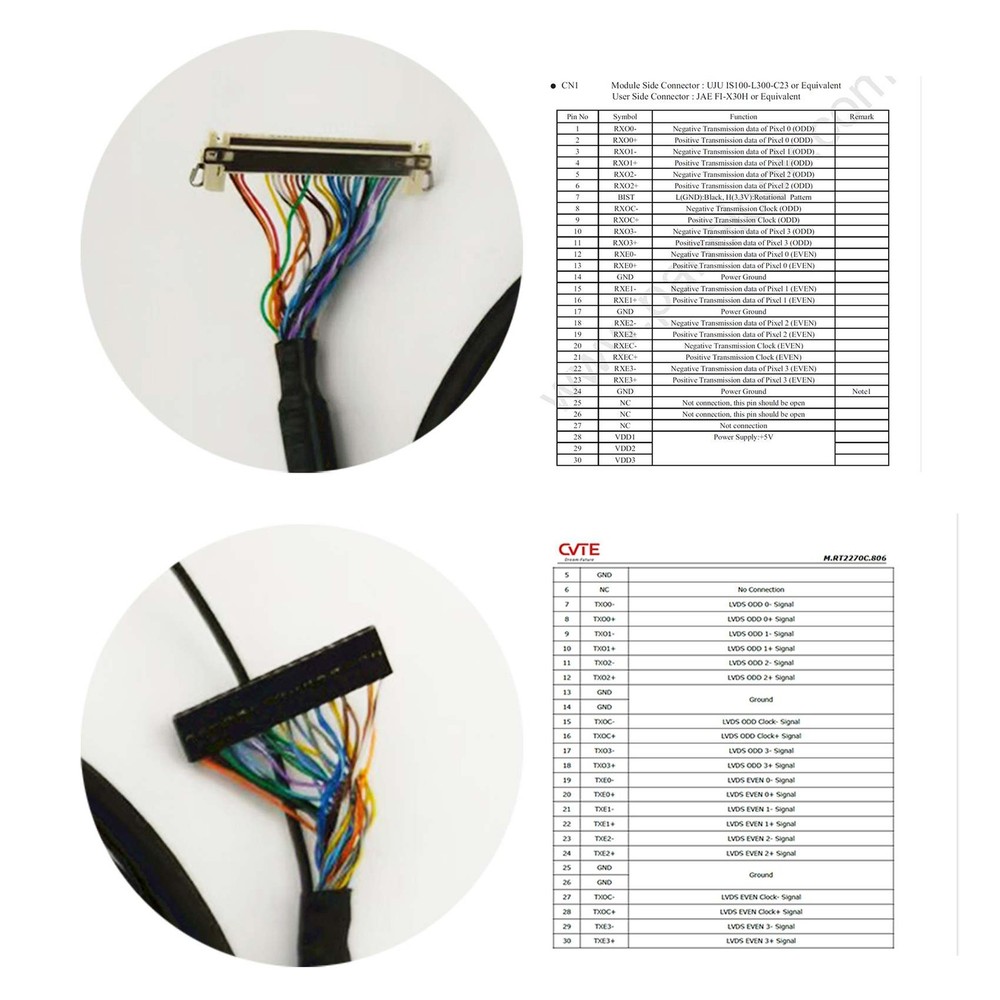 LCD Screen Cable FIX-30P 2ch 8bit 200cm With 6Pin 1.0mm Pitch Backlight Cable