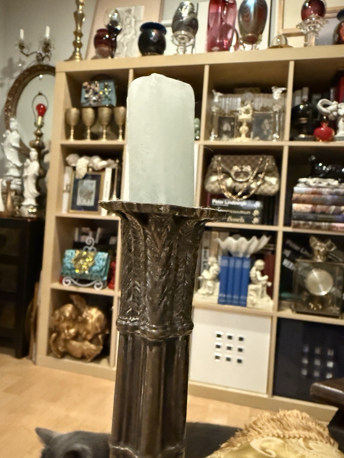 Antique Corinthian Column Silver Plate Old Sheffield Candlestick C. 1800 12 Inch