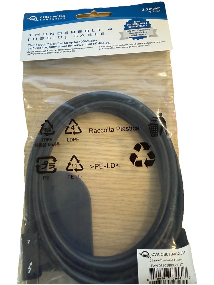 OWC Thunderbolt 4 USB Type-C Male Cable (6.56')