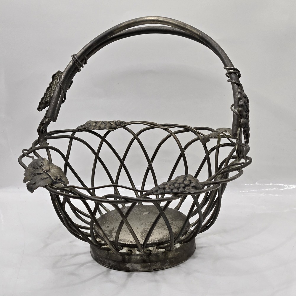 Studio Silversmiths By Godinger SILVER PLATE WIRE BASKET GRAPEVINE Swing Handle