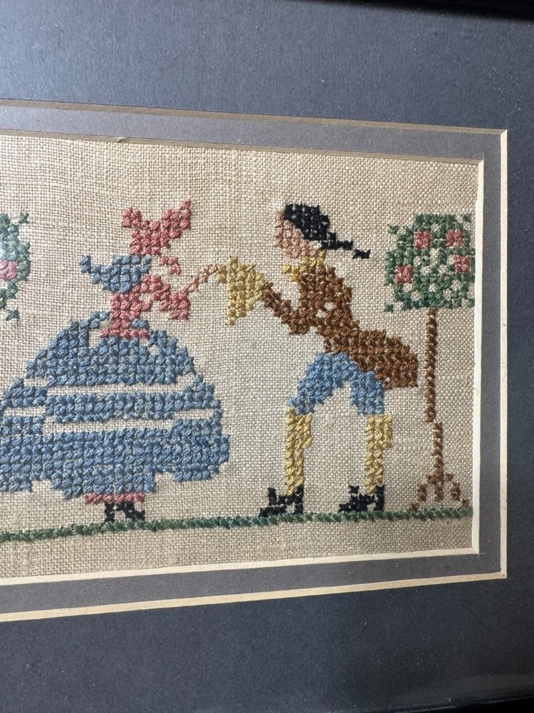 Vintage Needlepoint "A Couple Scene" - Framed
