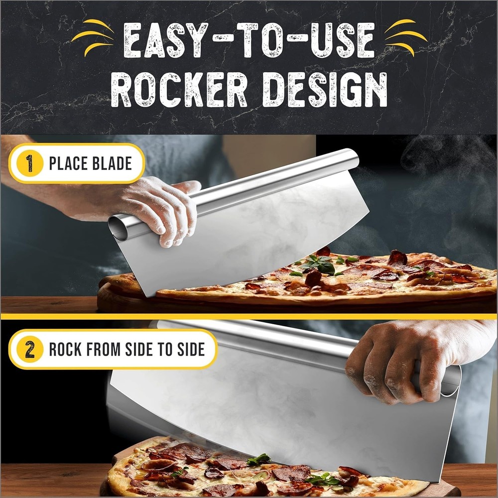 Multipurpose 14” Pizza Cutter Rocker - Includes Sheath & Machine Washable Design