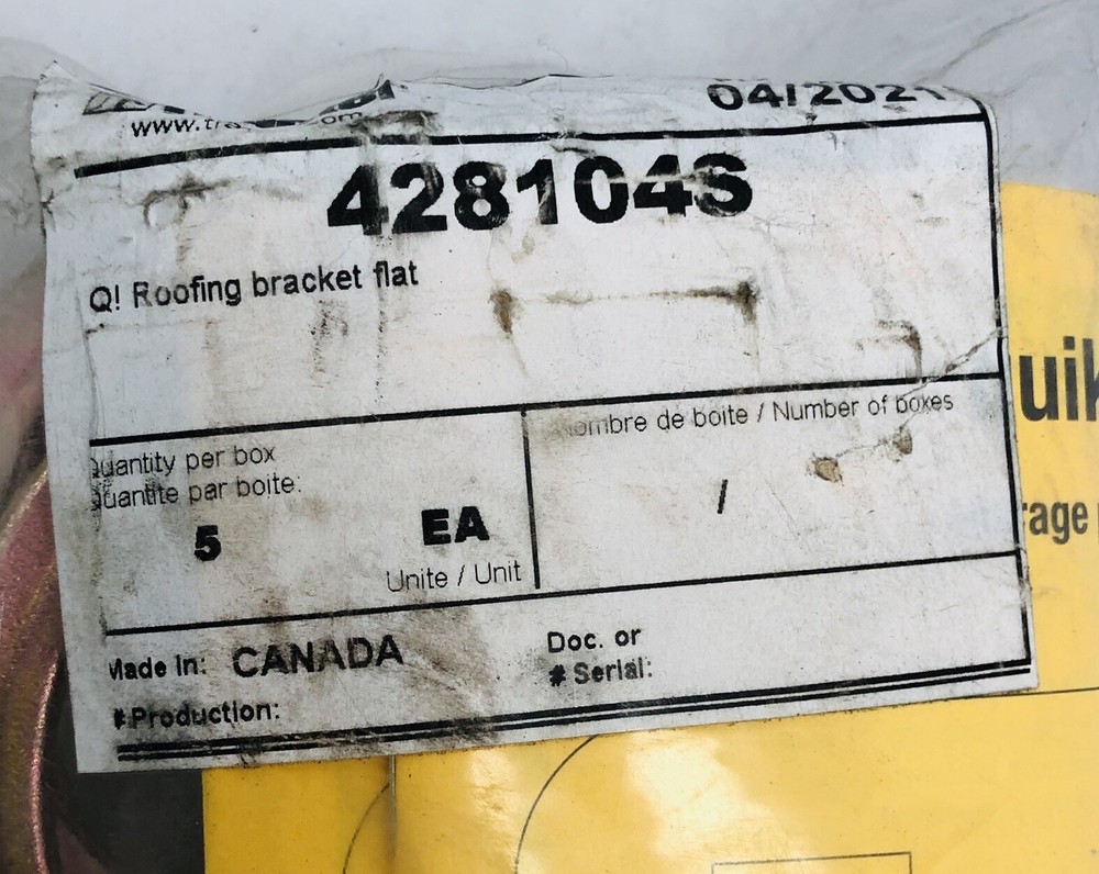TRACTEL # 28104S ROOFING SYSTEM REUSABLE FLAT ROOFING (5 BRACKETS)