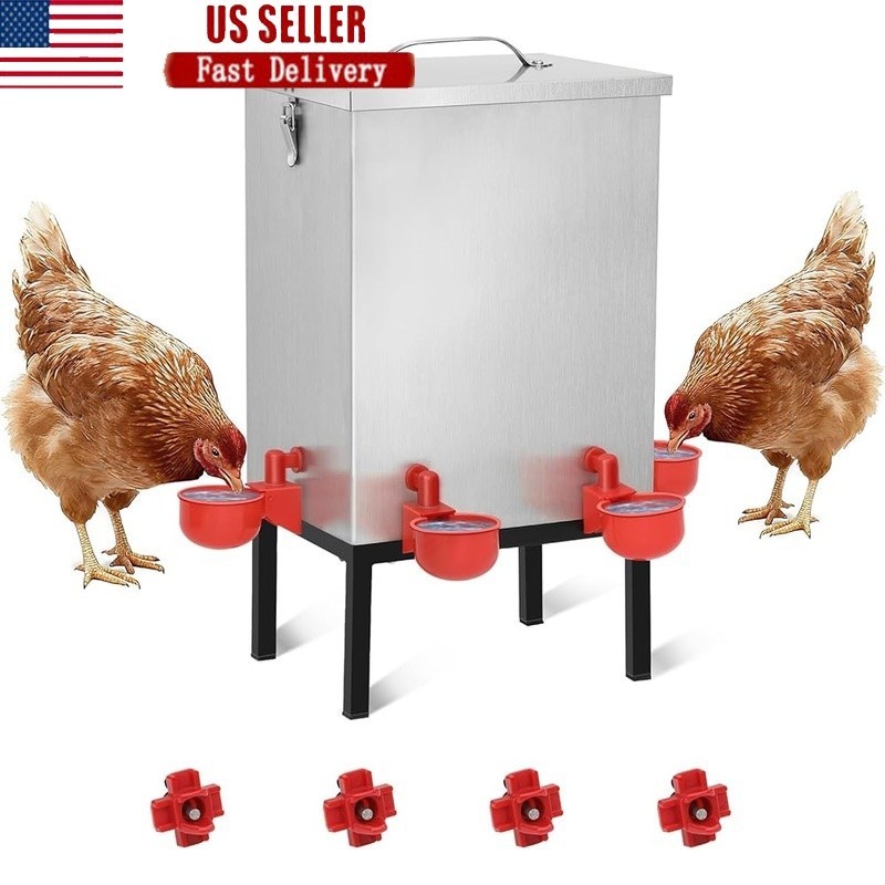 3 Gallons Chicken Waterer Stainless Steels Automatic with Latch Bottom Bracket