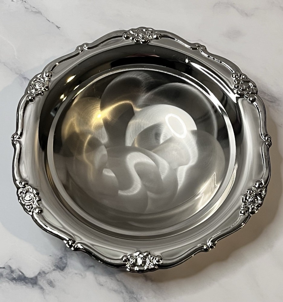 Japan Silver Silver Plated Pearlized Candy Dish 7 x 1.5”