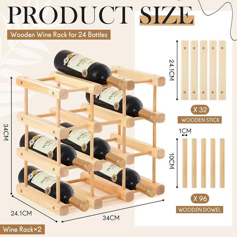 Wooden Wine Rack Space Saving Stackable Holder 12 Bottles Easy Install New